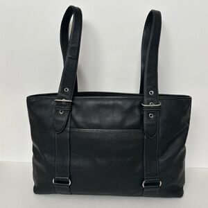 Danier Genuine Leather Black Shoulder Bag Adjustable Buckle Straps EUC